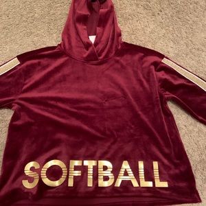 NWT Justice velour softball hooded sweatshirt